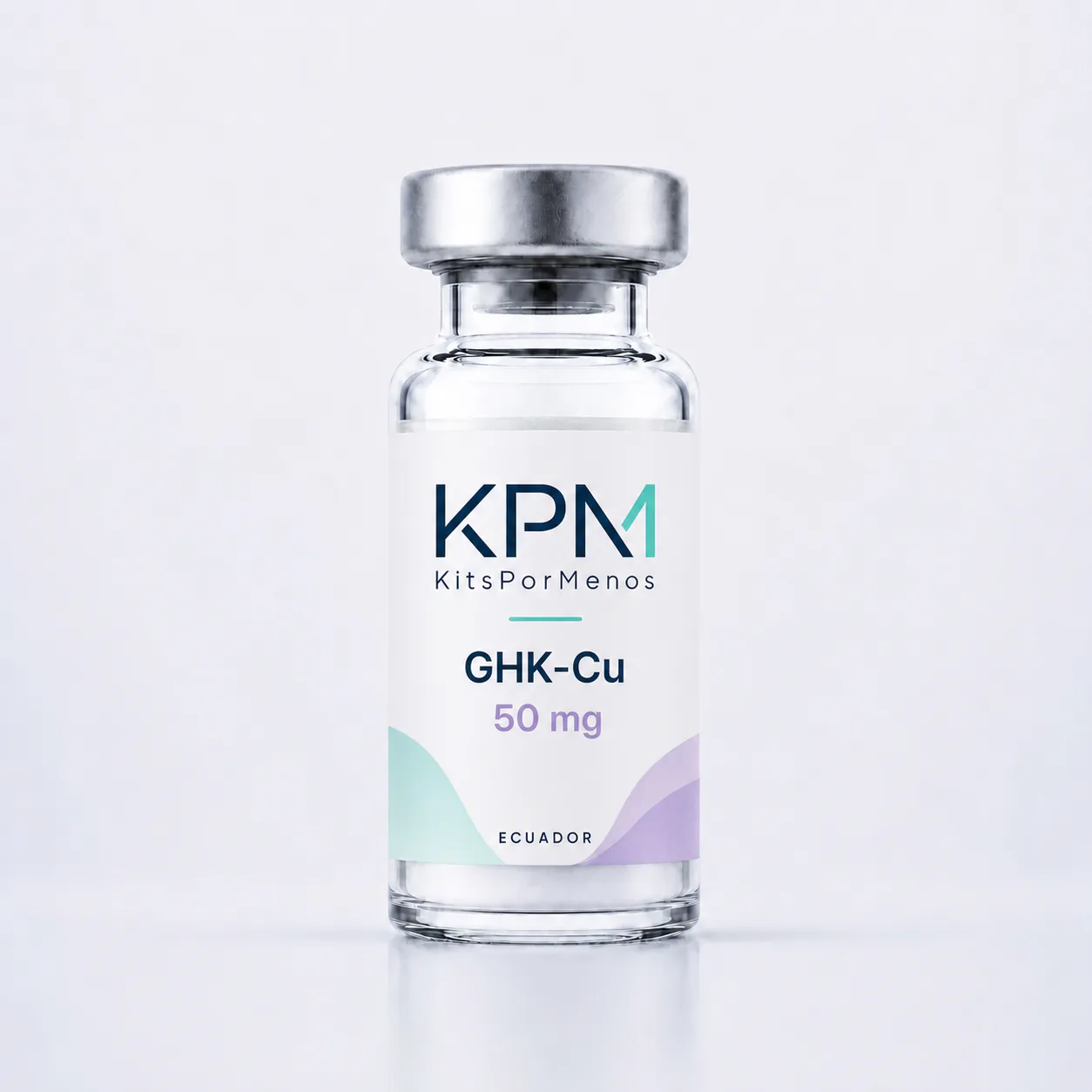 Frasco KPM etiquetado como GHK-Cu 50 mg