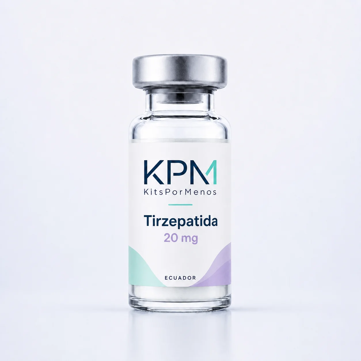 Frasco KPM etiquetado como Tirzepatida 20 mg